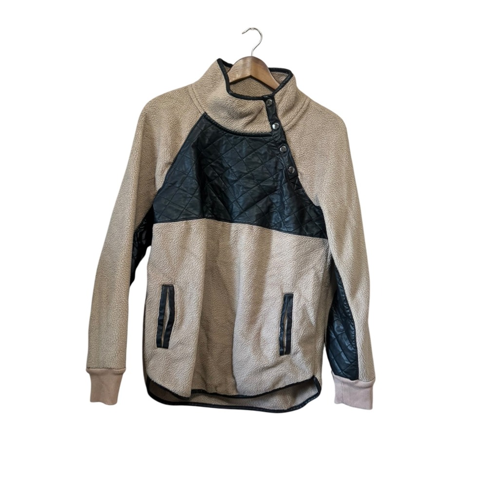 Abercrombie & Fitch Sherpa Pullover Womens M Tan Excellent Quilted Faux Leather